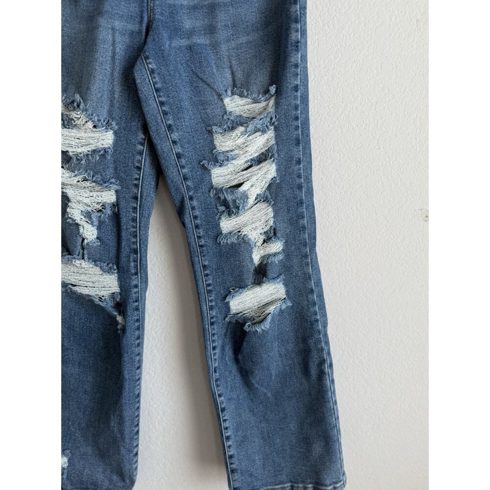 Judy Blue Jeans Women’s 7/28 Straight Fit Mid Rise Distressed Stretch Denim - Picture 8 of 15